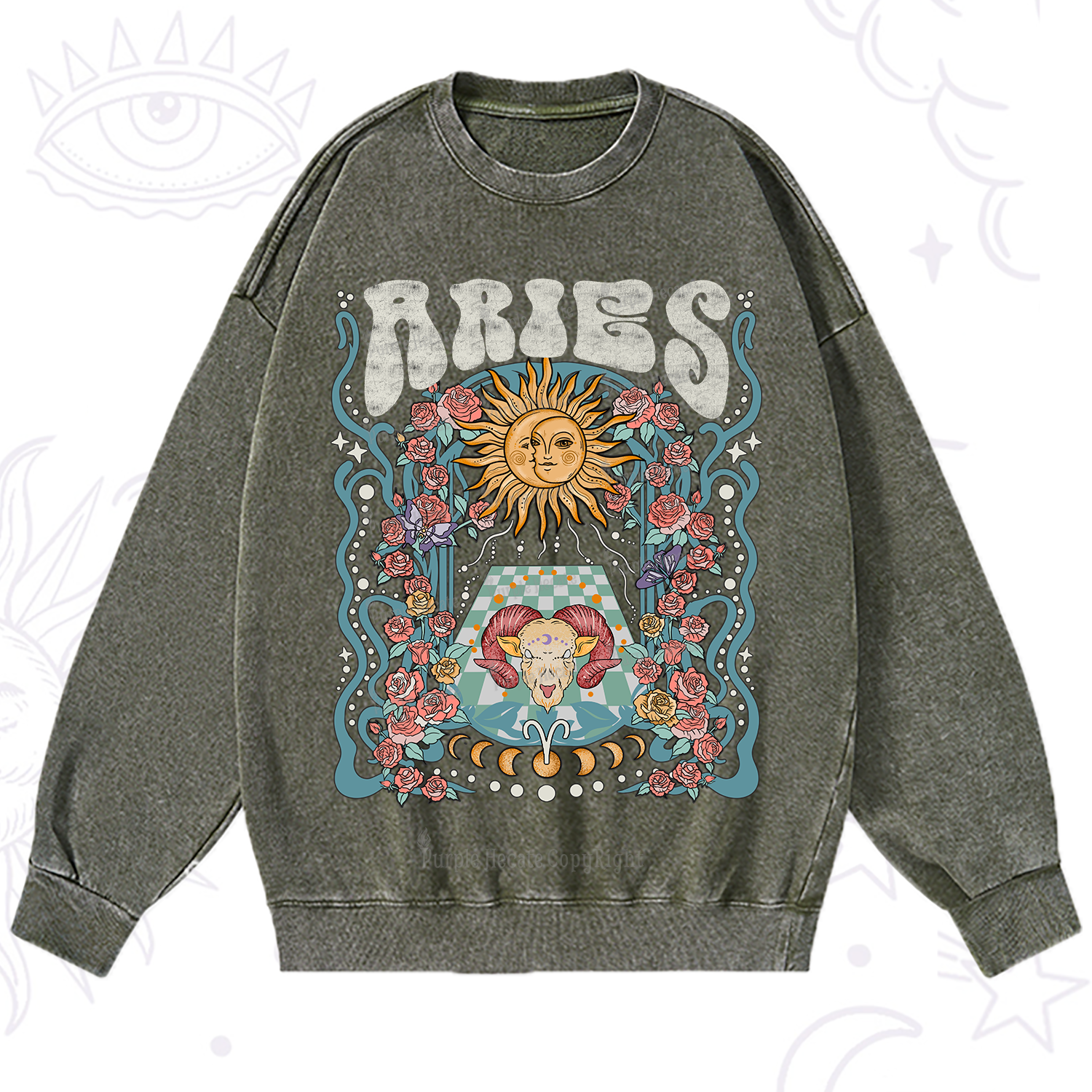 Purplehecate Aries Spirit Zodiac Washed Sweatshirt
