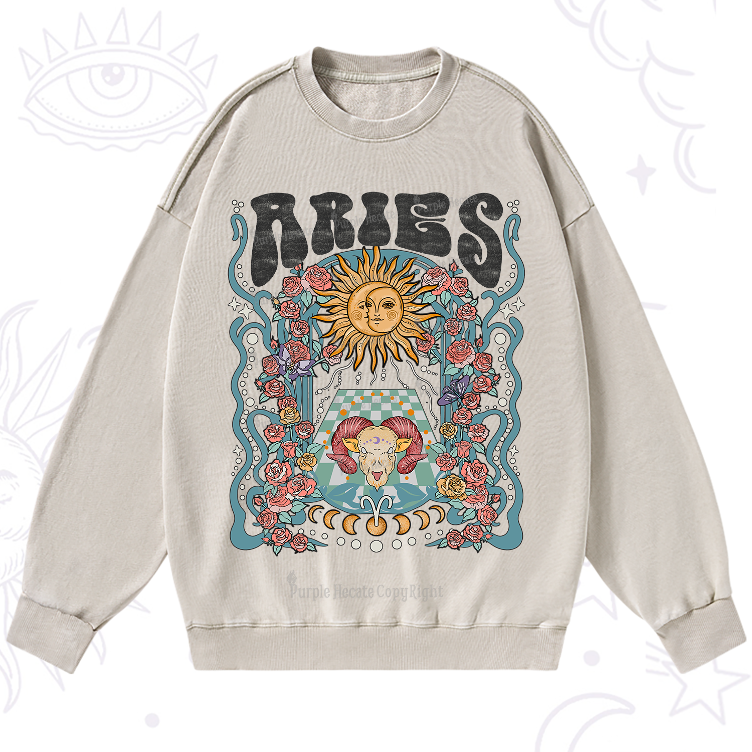 Purplehecate Aries Spirit Zodiac Washed Sweatshirt