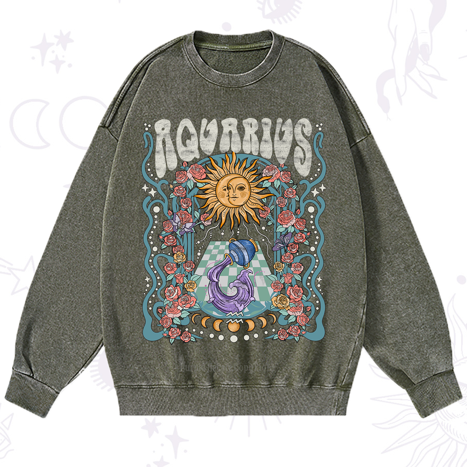 Purplehecate Aquarius Spirit Zodiac Washed Sweatshirt
