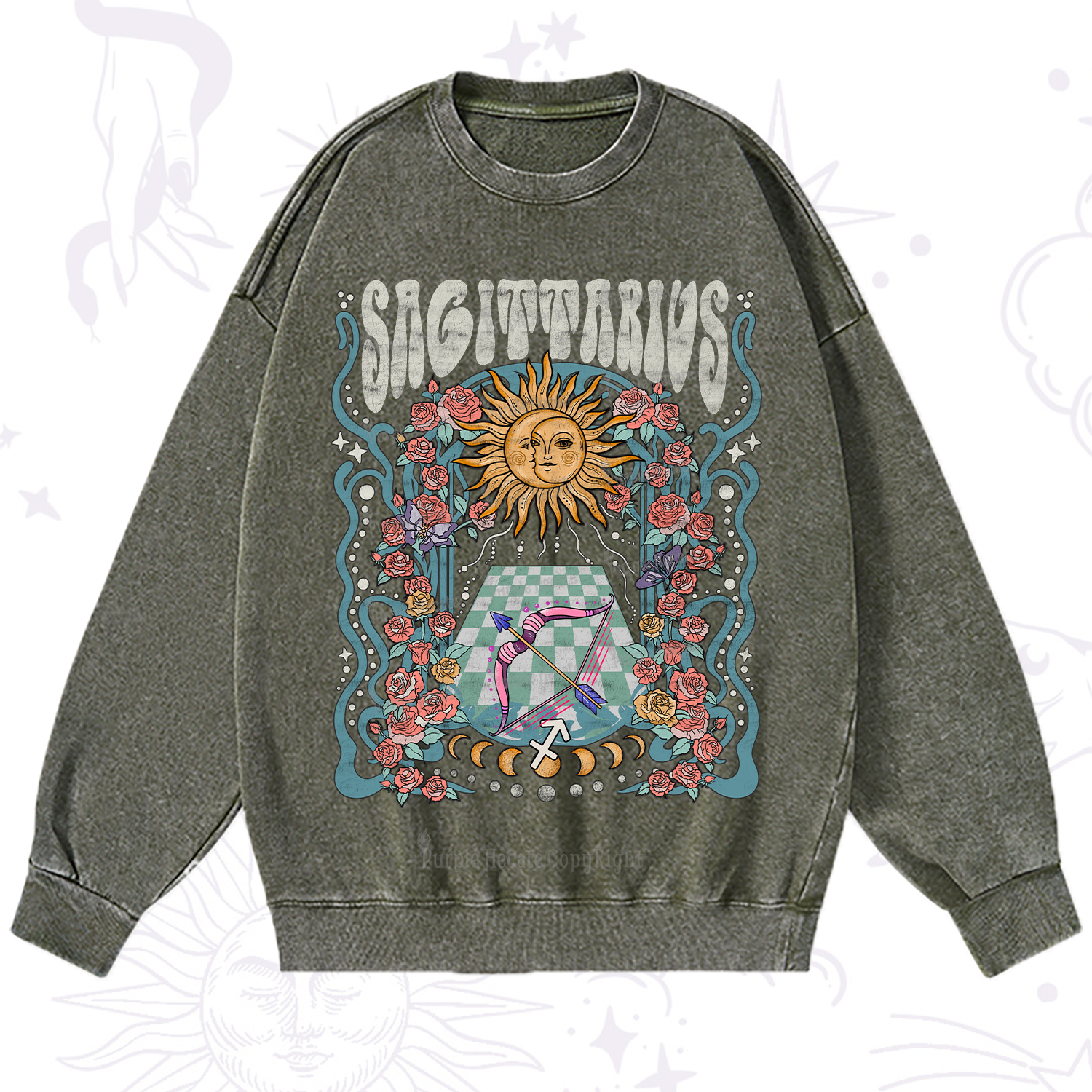 Purplehecate Sagittarius Spirit Zodiac Washed Sweatshirt
