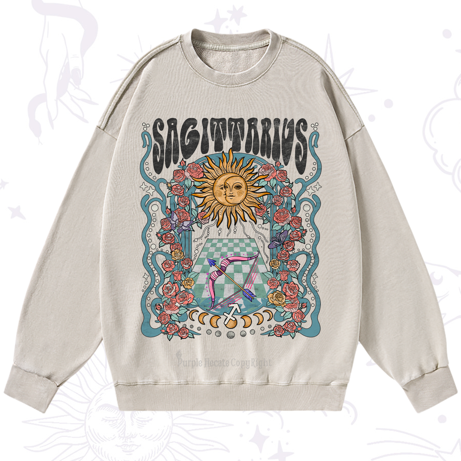 Purplehecate Sagittarius Spirit Zodiac Washed Sweatshirt