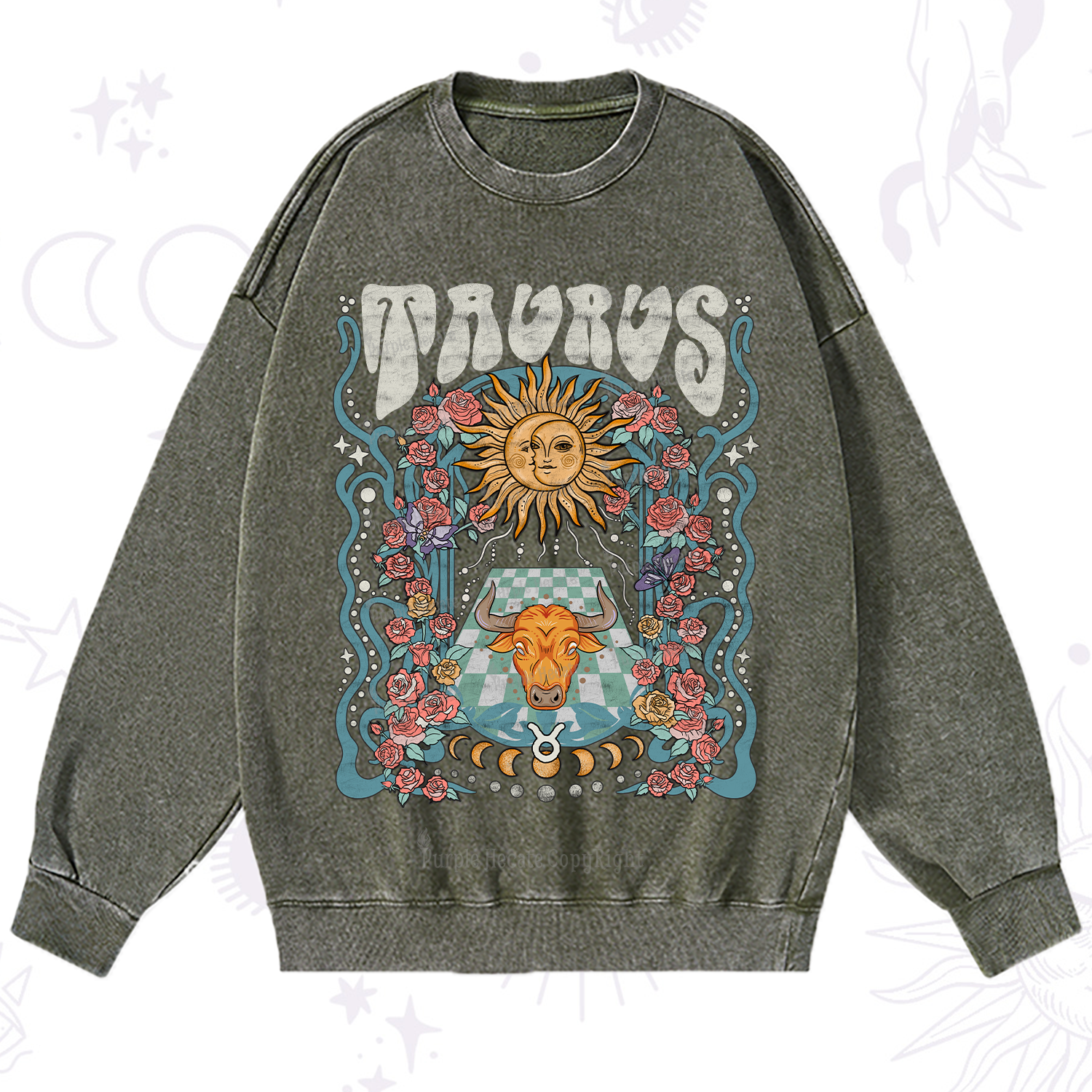 Purplehecate Taurus Spirit Zodiac Washed Sweatshirt