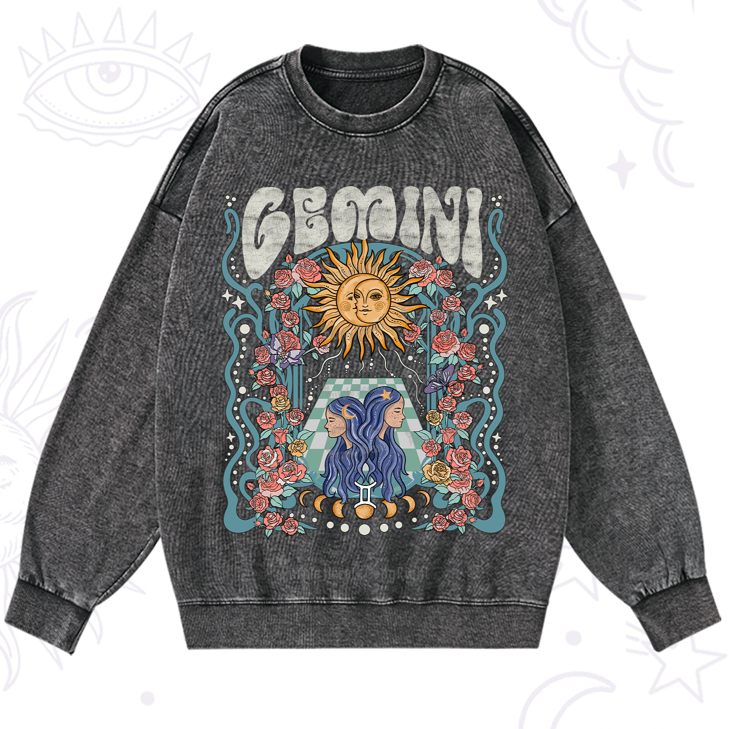 Purplehecate Gemini Spirit Zodiac Washed Sweatshirt