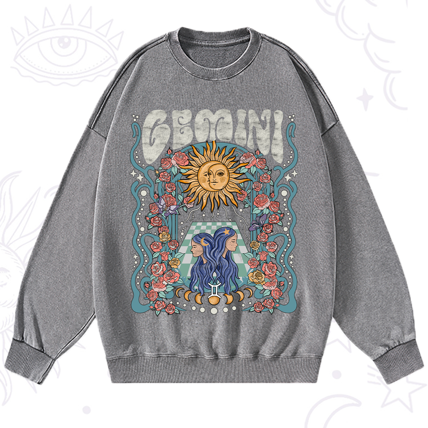 Purplehecate Gemini Spirit Zodiac Washed Sweatshirt