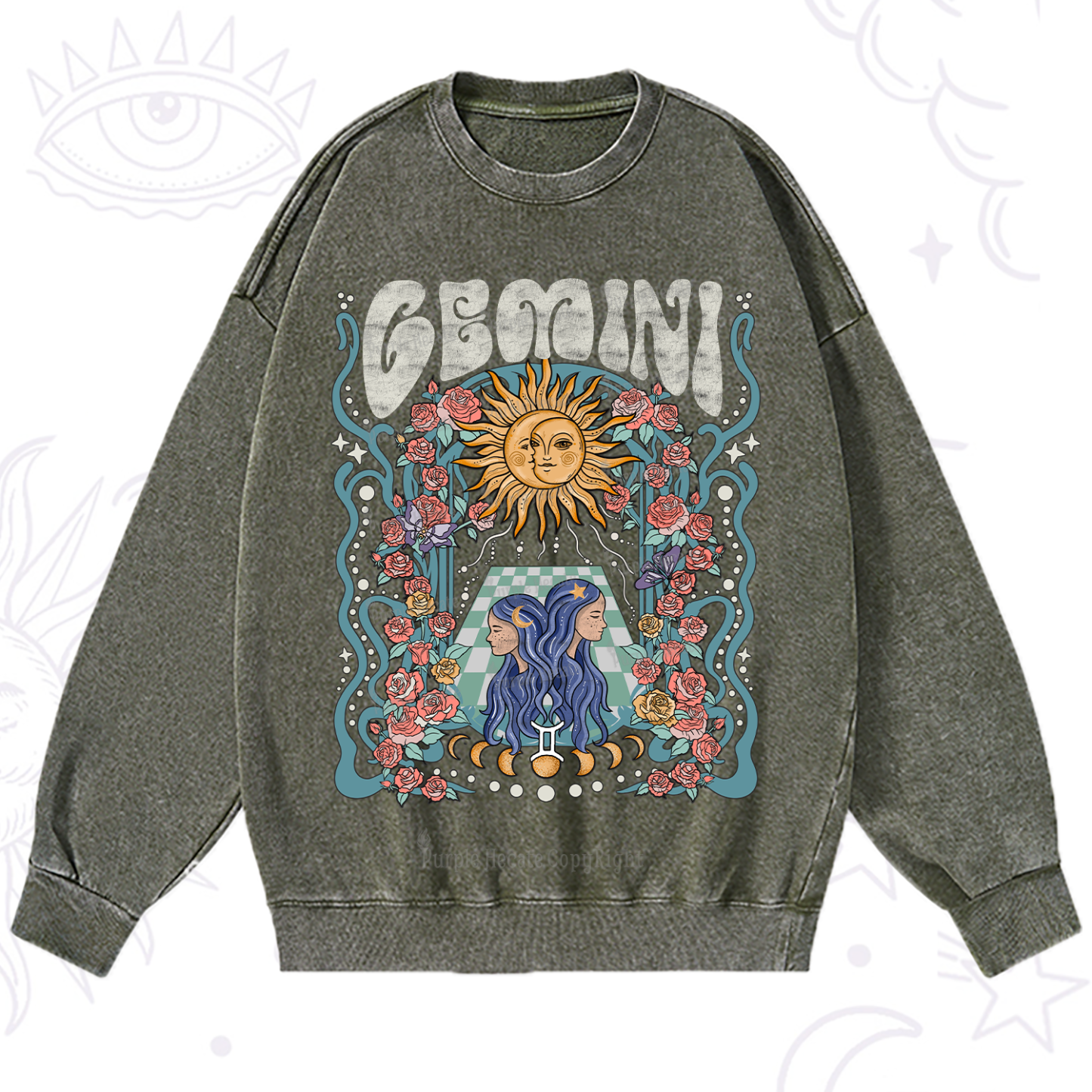 Purplehecate Gemini Spirit Zodiac Washed Sweatshirt
