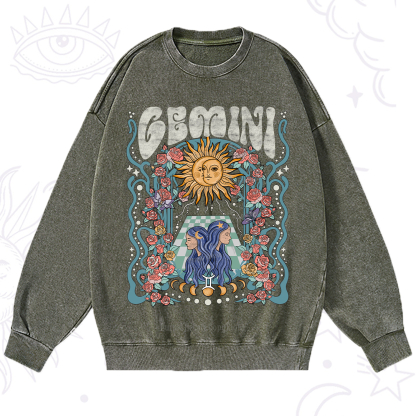 Purplehecate Gemini Spirit Zodiac Washed Sweatshirt