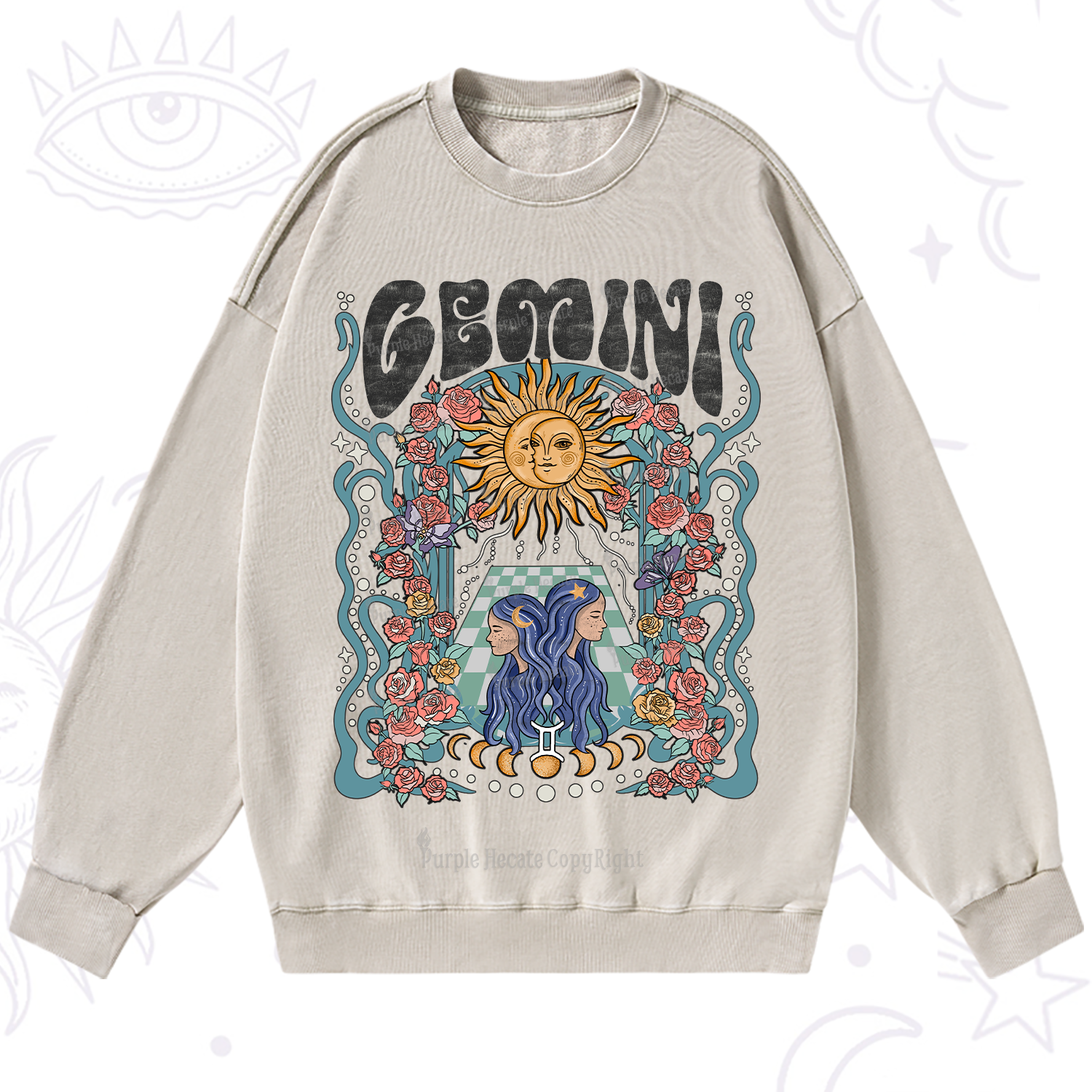 Purplehecate Gemini Spirit Zodiac Washed Sweatshirt