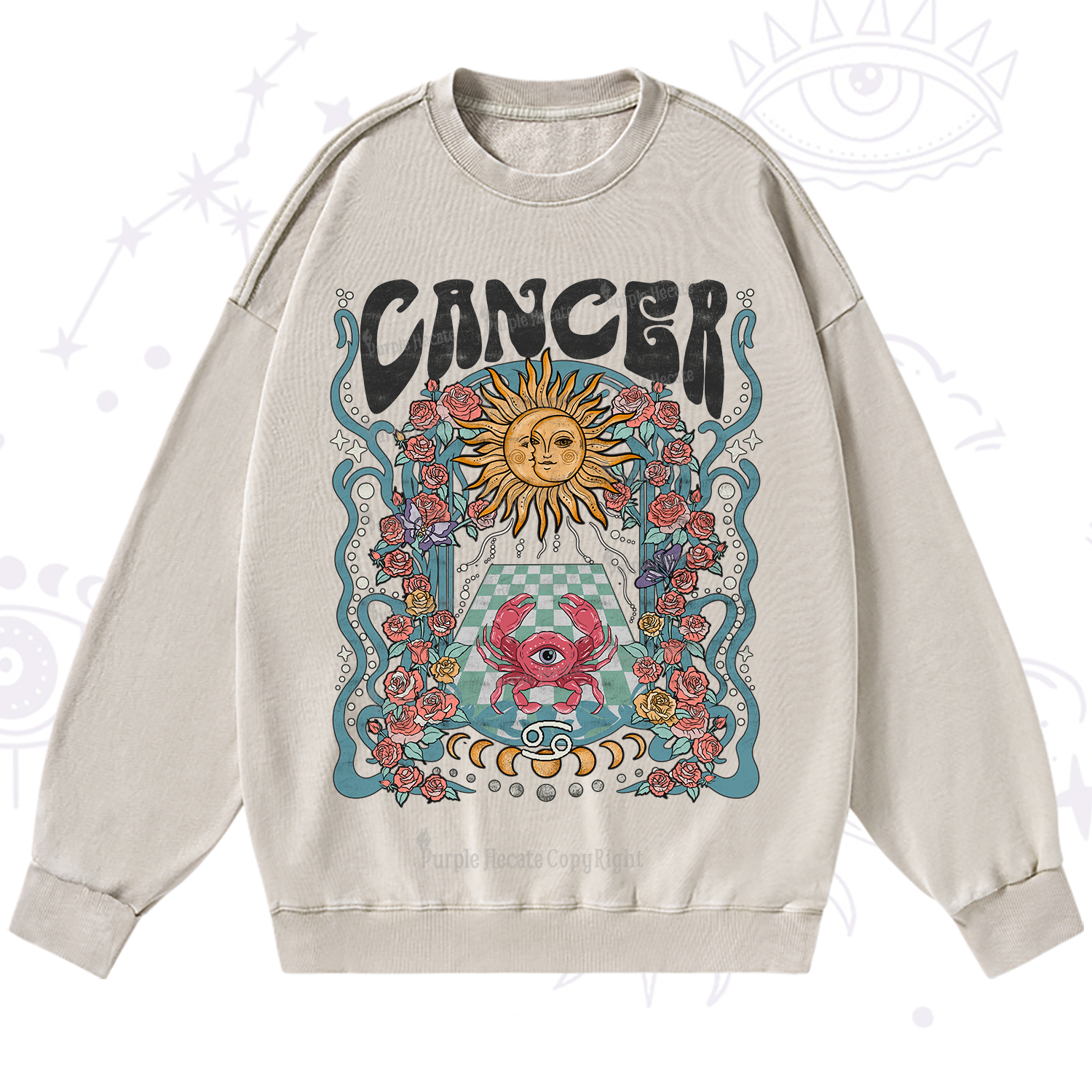 Purplehecate Cancer Spirit Zodiac Washed Sweatshirt
