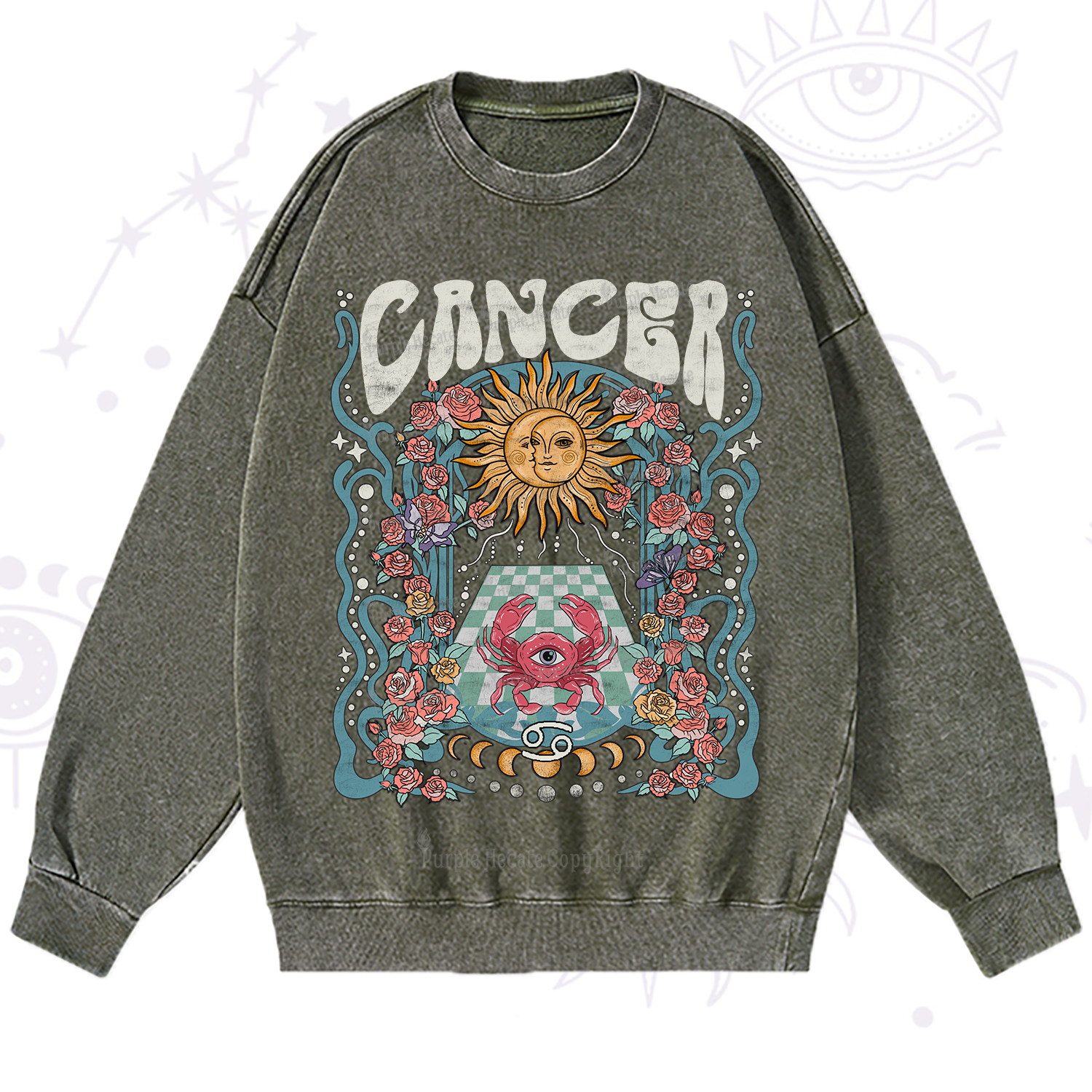 Purplehecate Cancer Spirit Zodiac Washed Sweatshirt