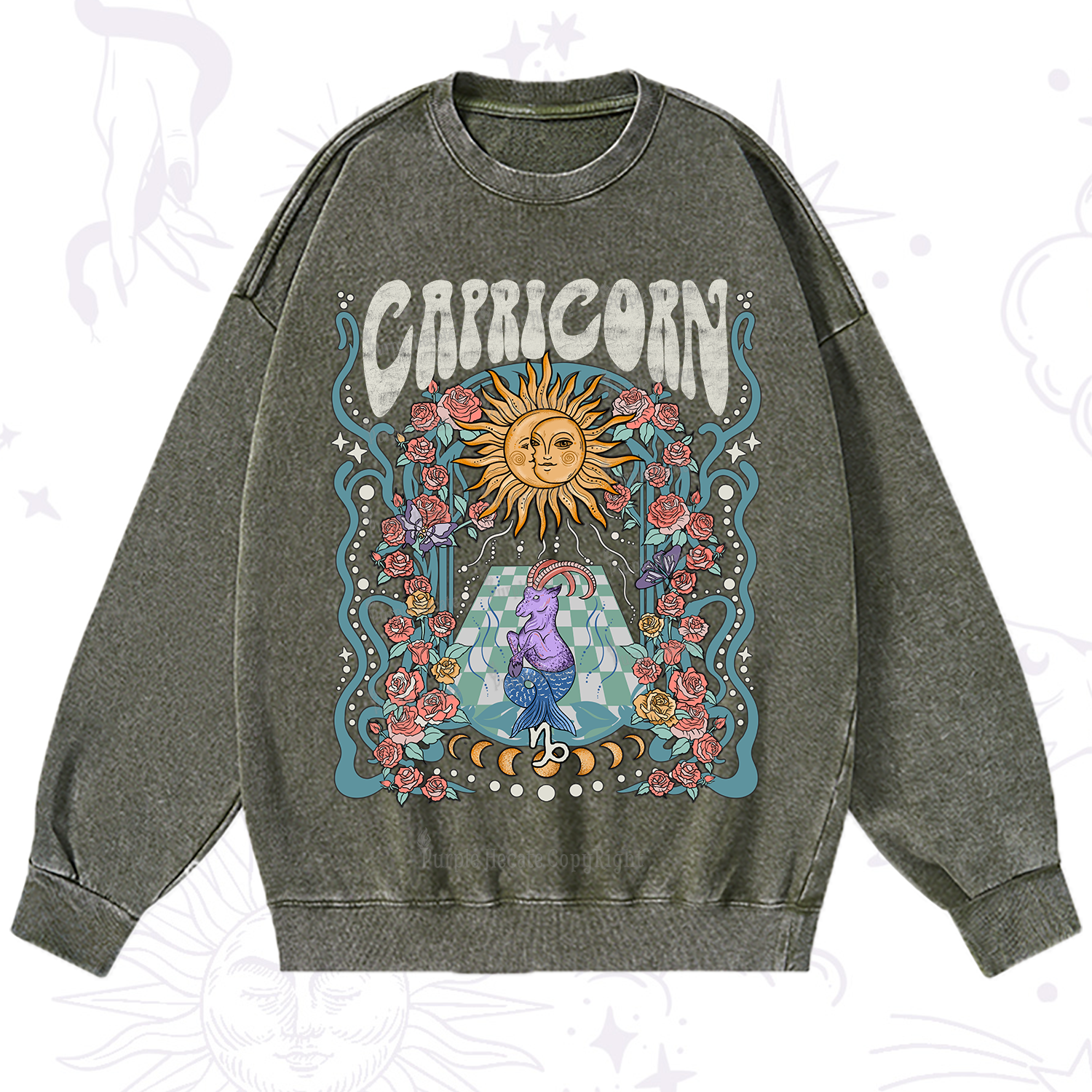 Purplehecate Capricorn Spirit Zodiac Washed Sweatshirt