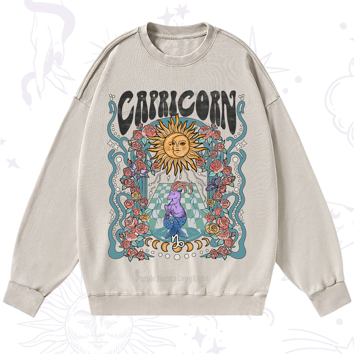 Purplehecate Capricorn Spirit Zodiac Washed Sweatshirt