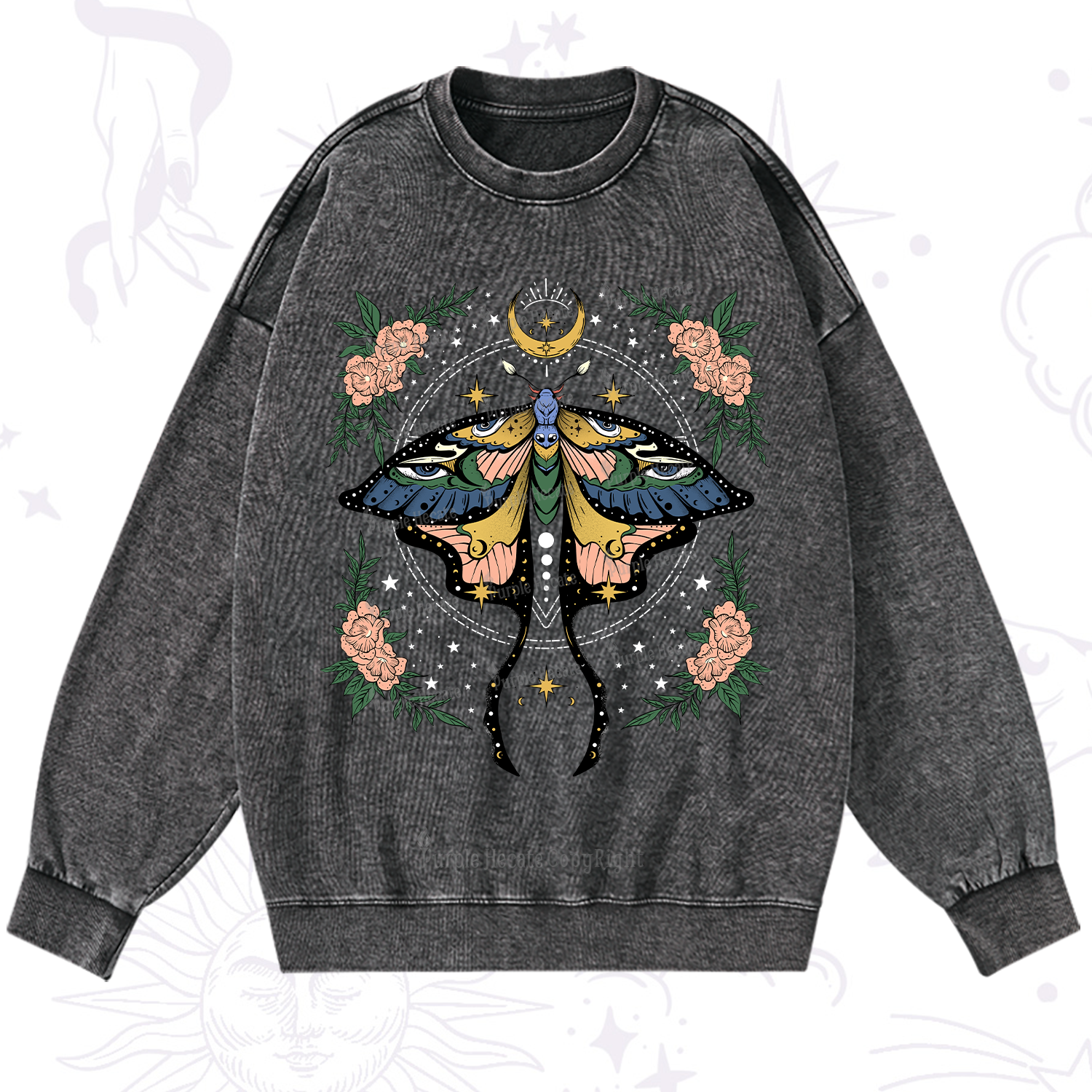 Purplehecate Mystical Moth Washed Sweatshirt