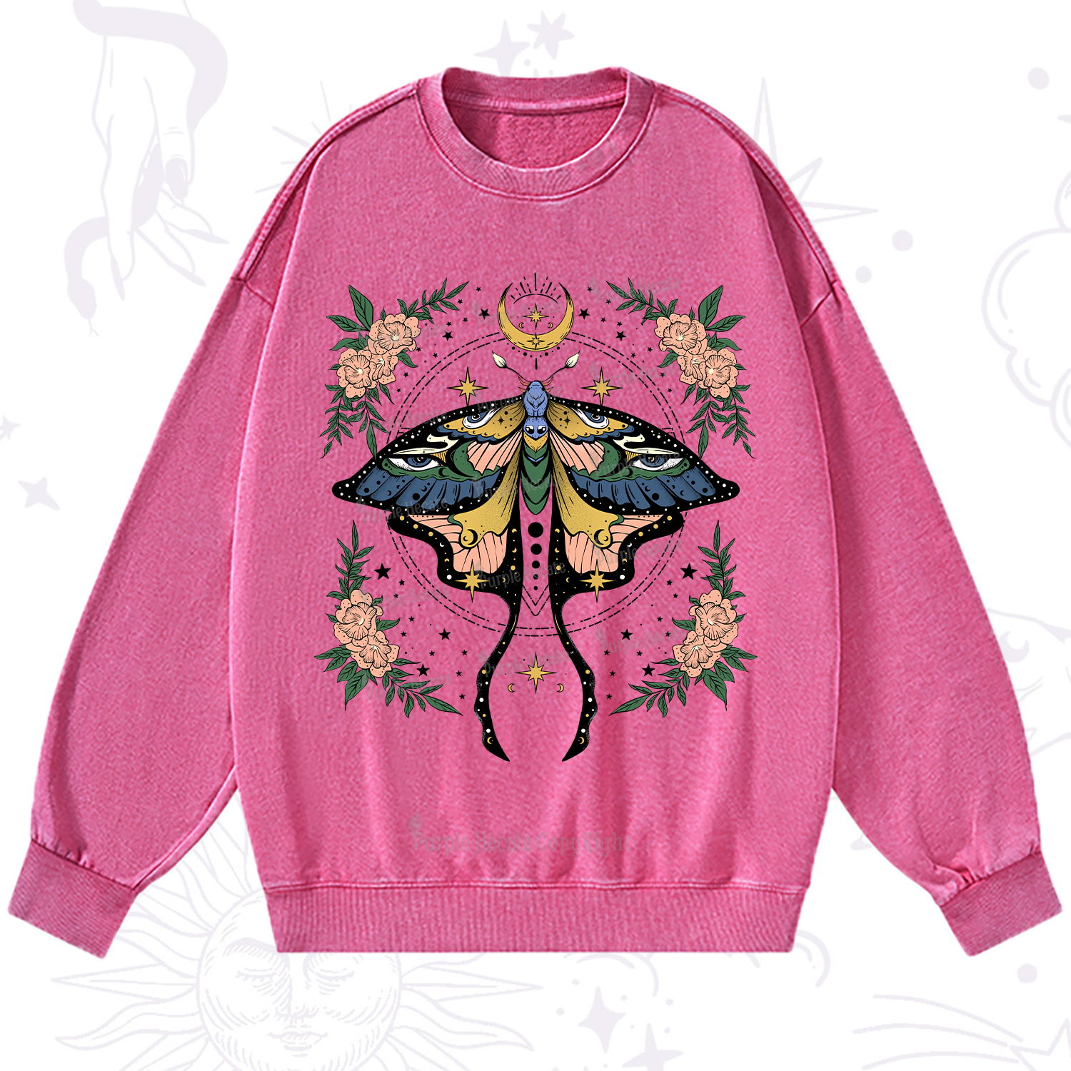 Purplehecate Mystical Moth Washed Sweatshirt