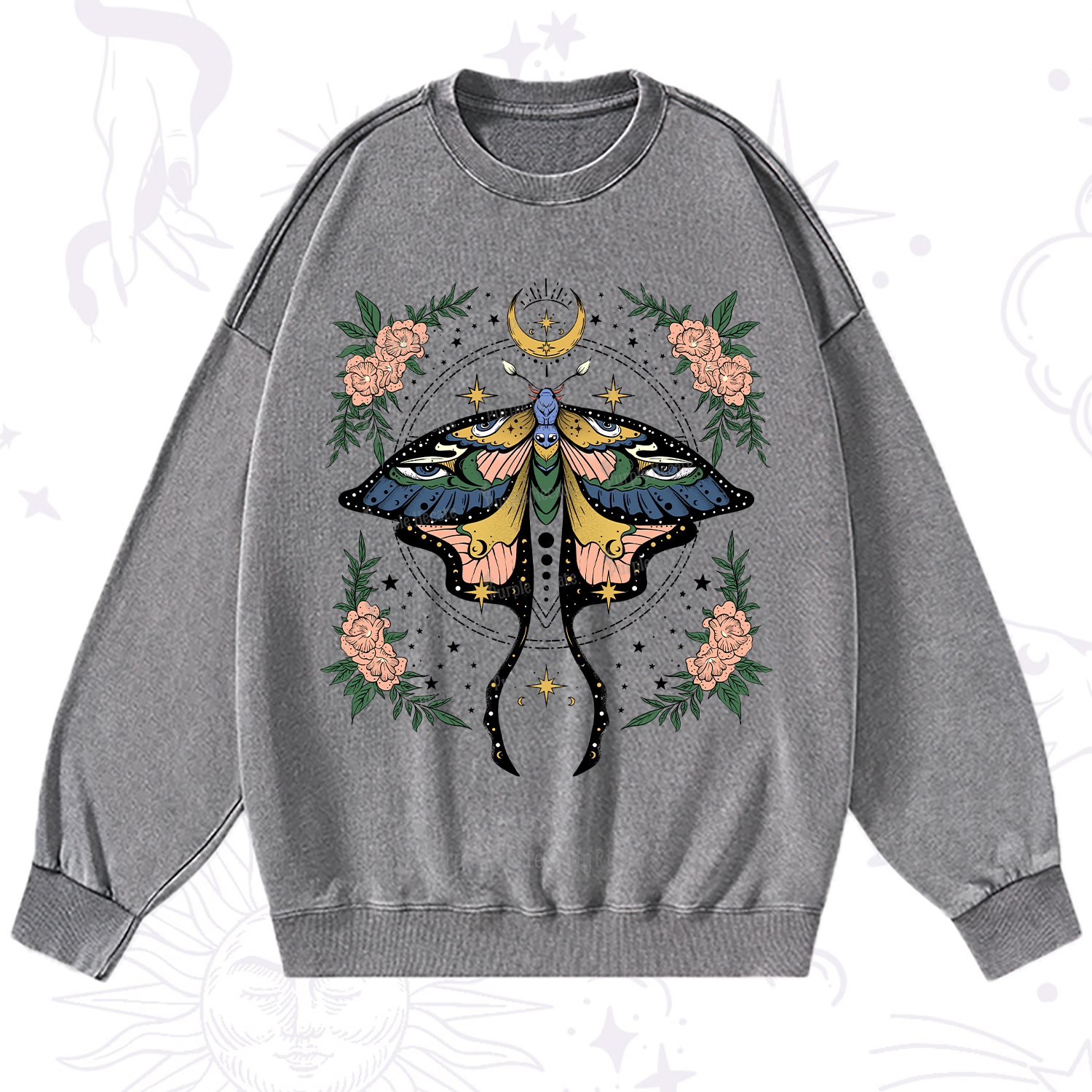 Purplehecate Mystical Moth Washed Sweatshirt