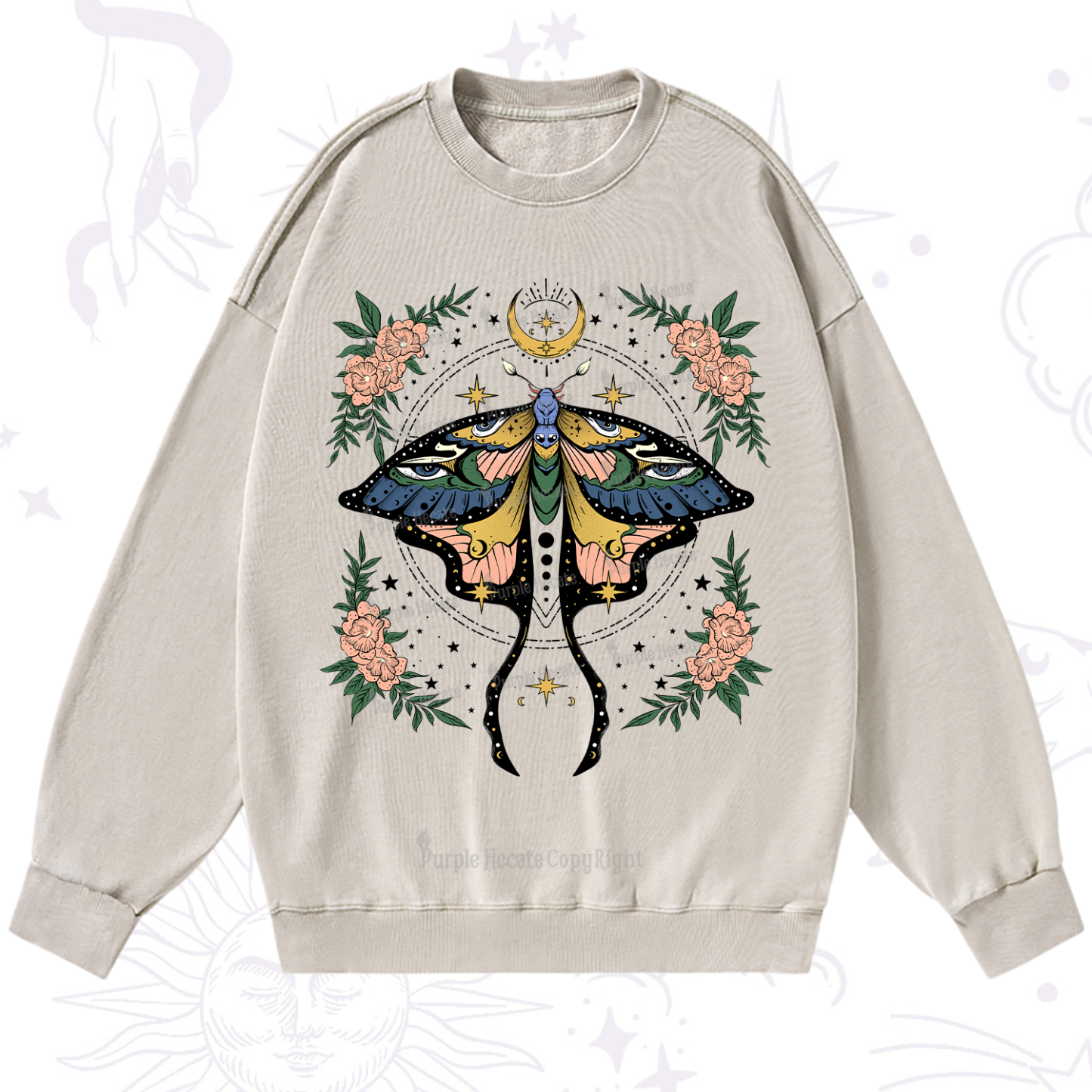 Purplehecate Mystical Moth Washed Sweatshirt