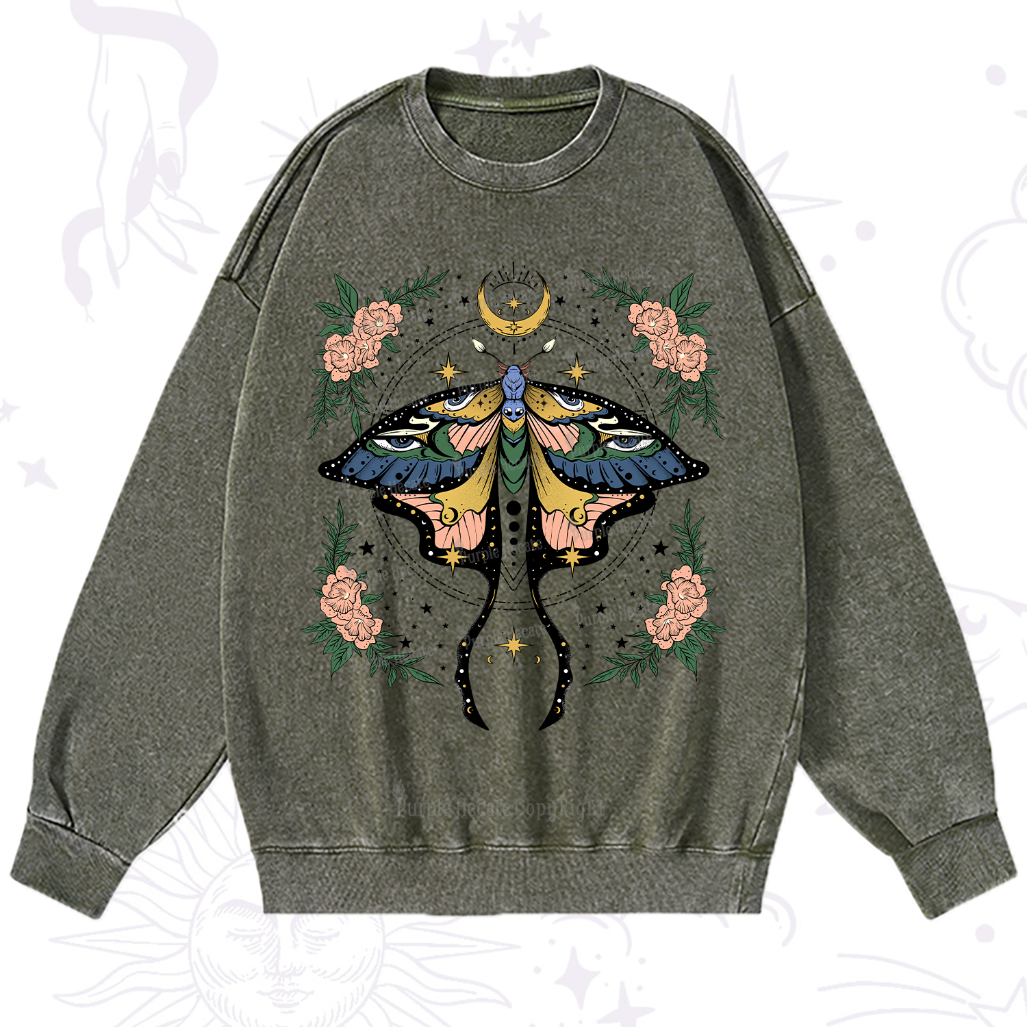 Purplehecate Mystical Moth Washed Sweatshirt