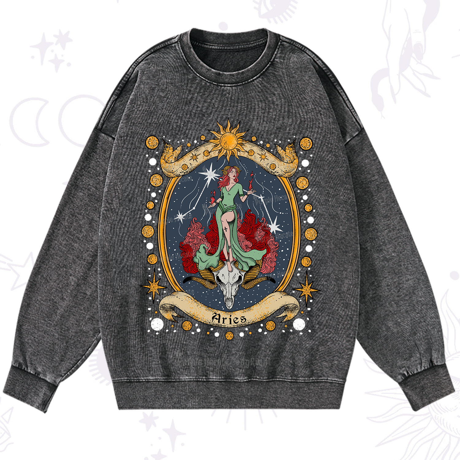 Purplehecate Celestial Aries Zodiac Washed Sweatshirt