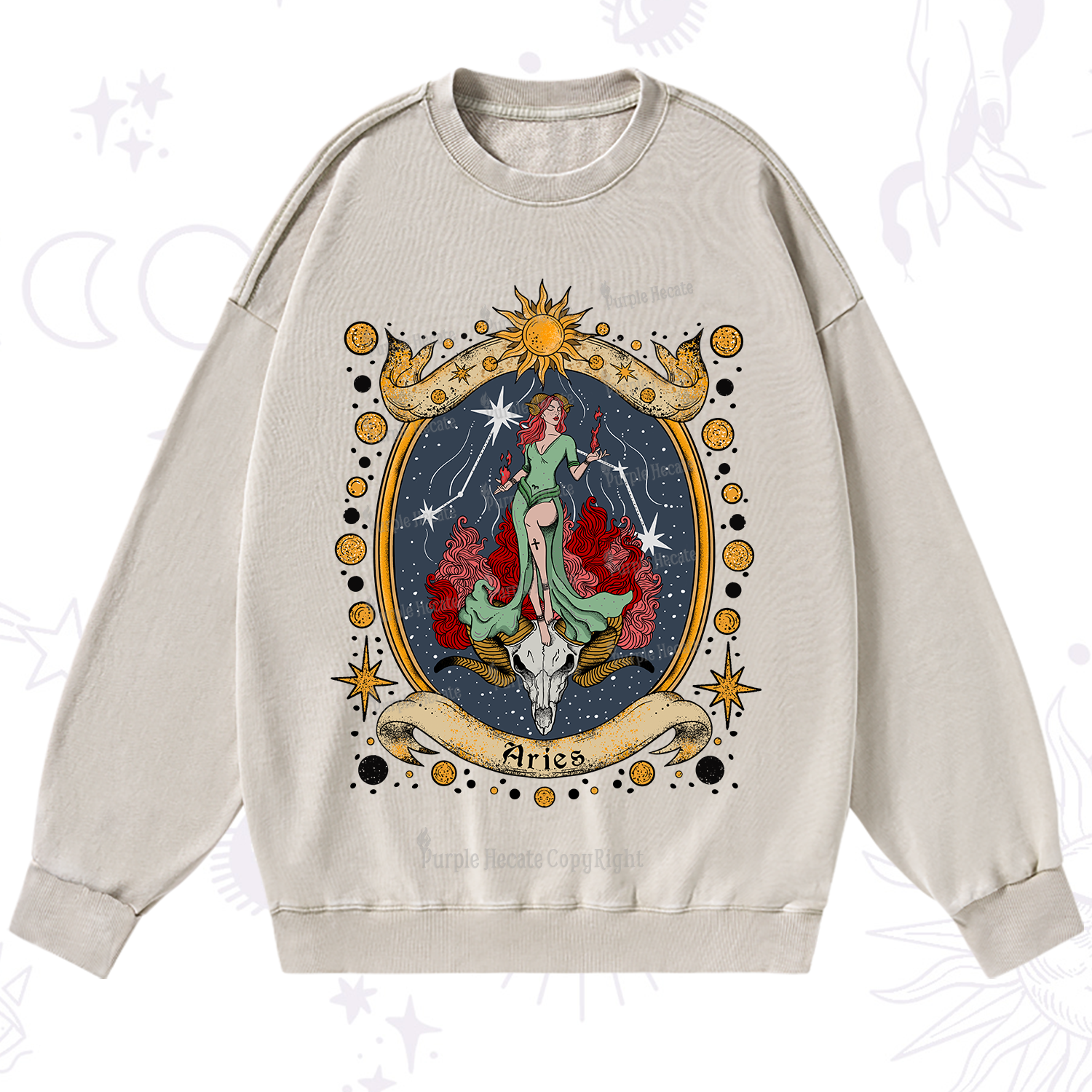 Purplehecate Celestial Aries Zodiac Washed Sweatshirt