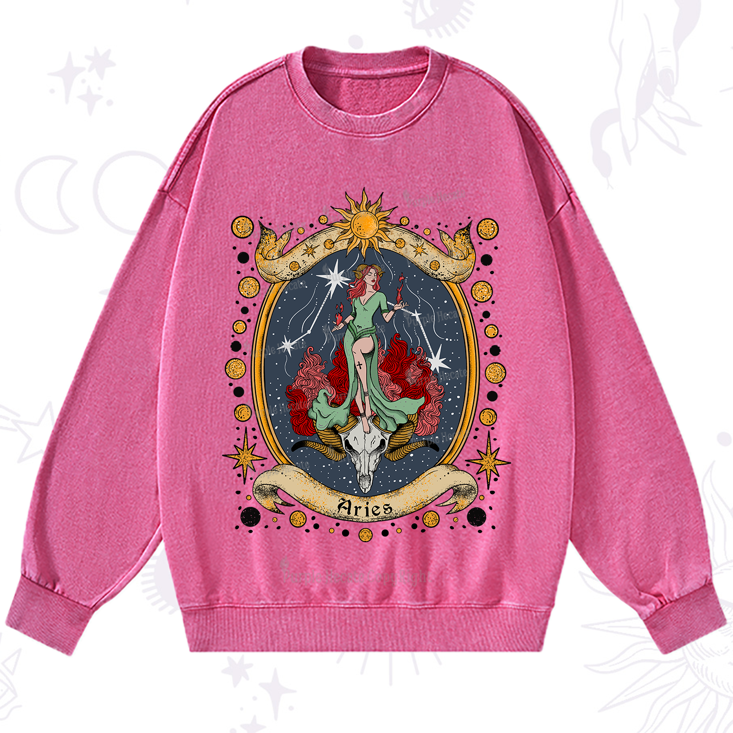Purplehecate Celestial Aries Zodiac Washed Sweatshirt