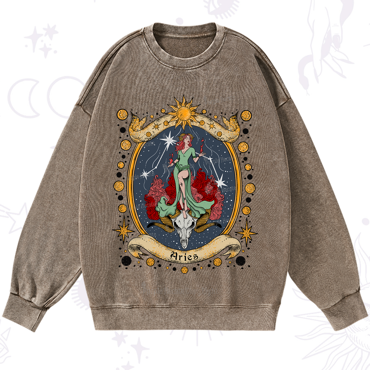 Purplehecate Celestial Aries Zodiac Washed Sweatshirt
