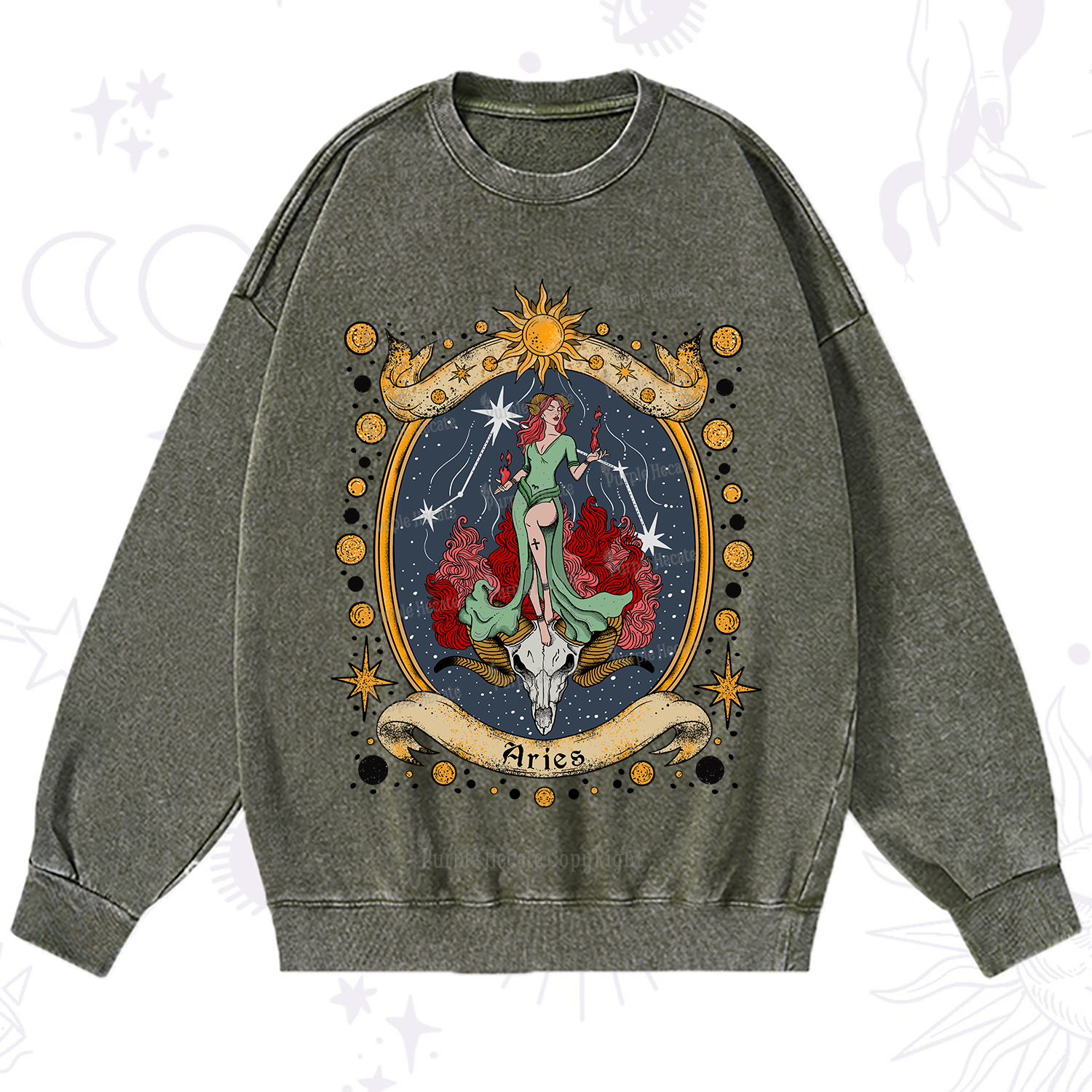 Purplehecate Celestial Aries Zodiac Washed Sweatshirt