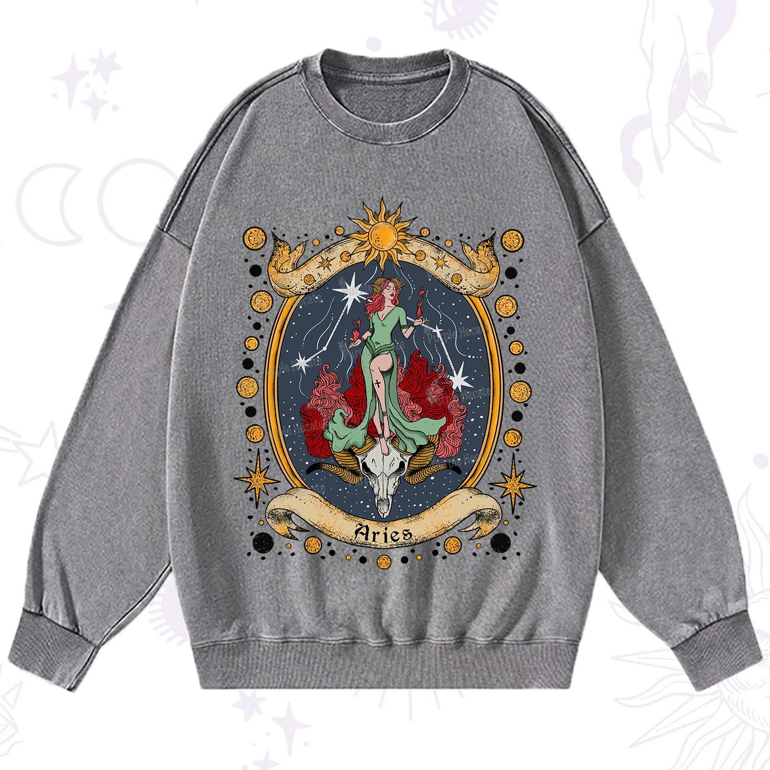 Purplehecate Celestial Aries Zodiac Washed Sweatshirt