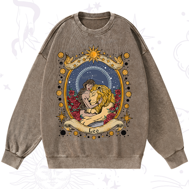 Purplehecate Celestial Leo Zodiac Washed Sweatshirt