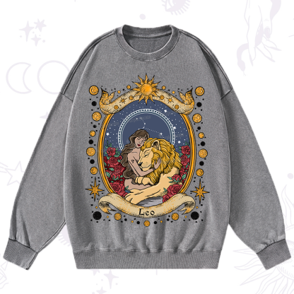 Purplehecate Celestial Leo Zodiac Washed Sweatshirt