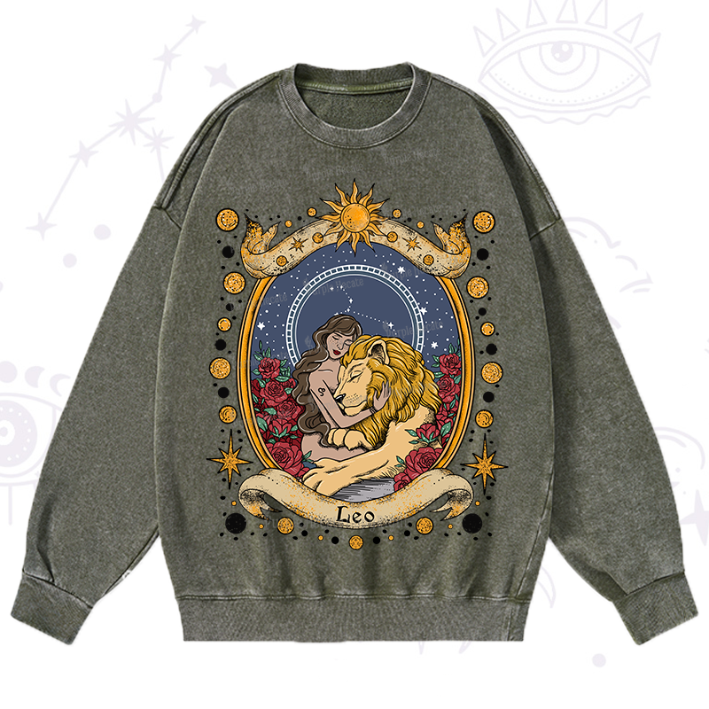 Purplehecate Celestial Leo Zodiac Washed Sweatshirt