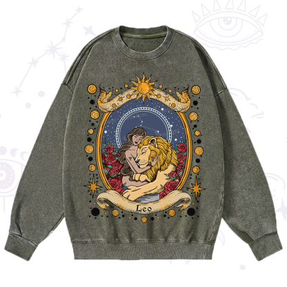 Purplehecate Celestial Leo Zodiac Washed Sweatshirt