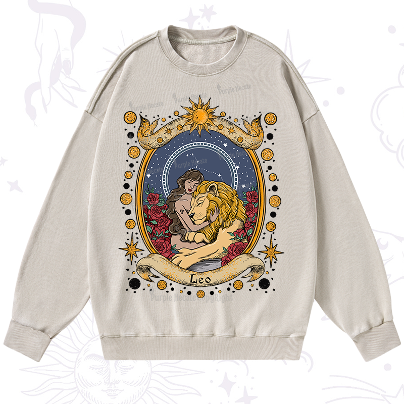 Purplehecate Celestial Leo Zodiac Washed Sweatshirt