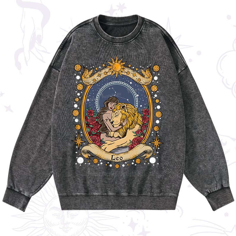 Purplehecate Celestial Leo Zodiac Washed Sweatshirt