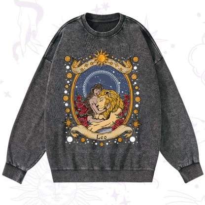 Purplehecate Celestial Leo Zodiac Washed Sweatshirt