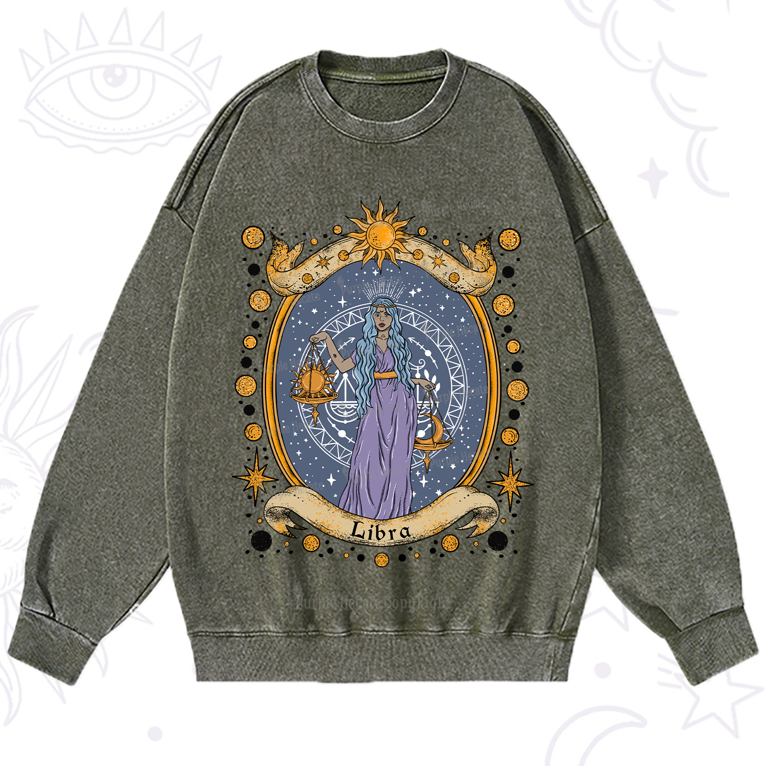 Purplehecate Celestial Libra Zodiac Washed Sweatshirt