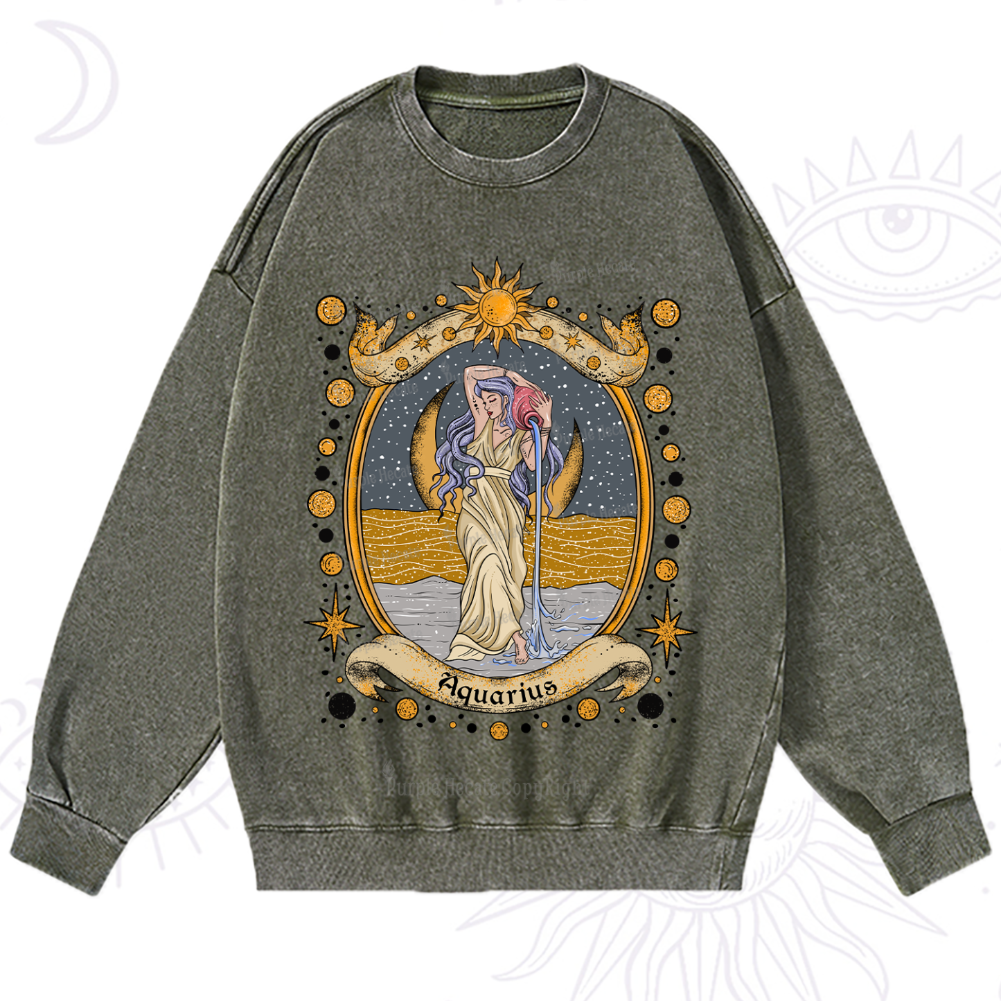 Purplehecate Celestial Aquarius Zodiac Washed Sweatshirt