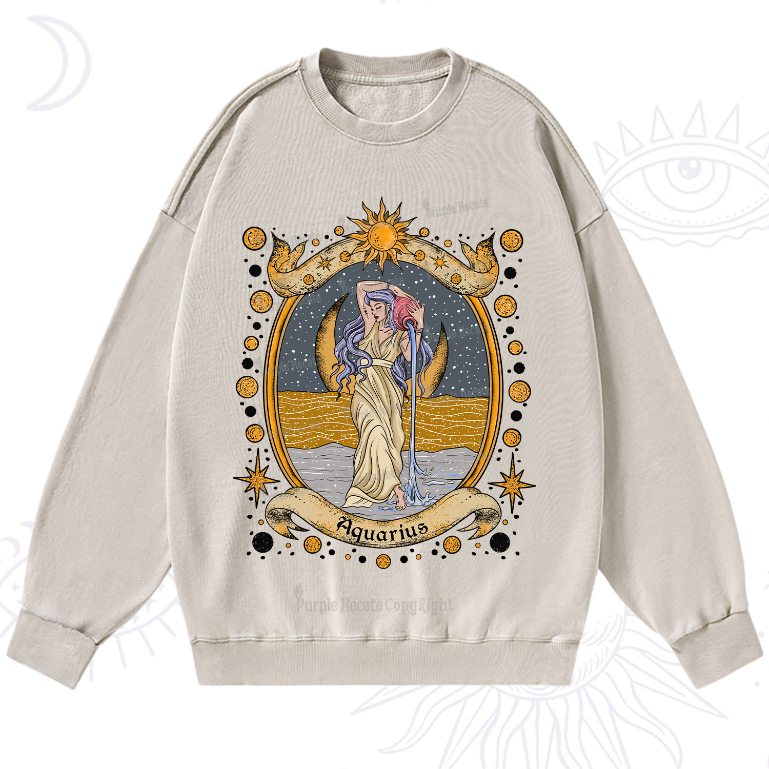Purplehecate Celestial Aquarius Zodiac Washed Sweatshirt
