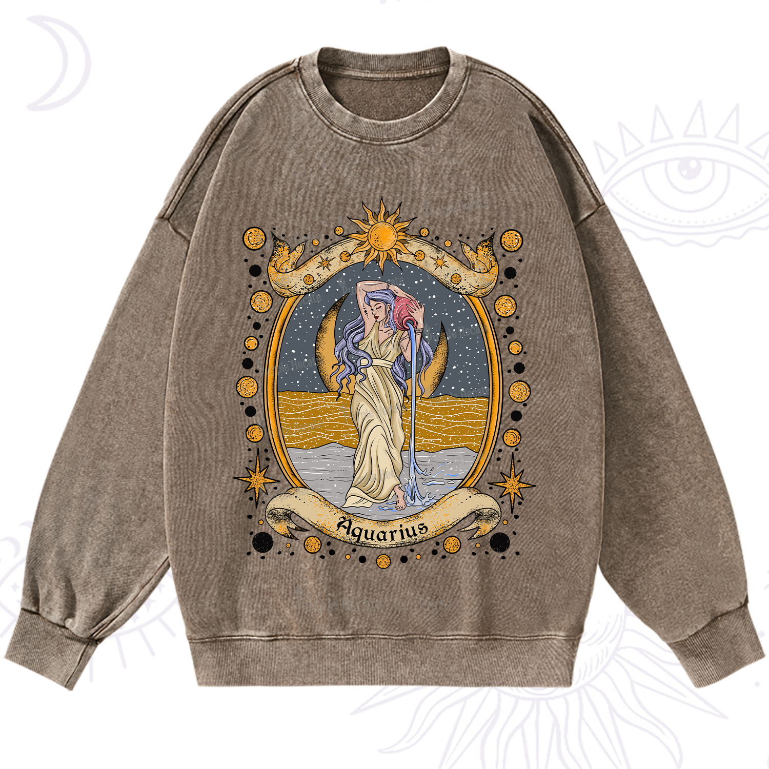 Purplehecate Celestial Aquarius Zodiac Washed Sweatshirt