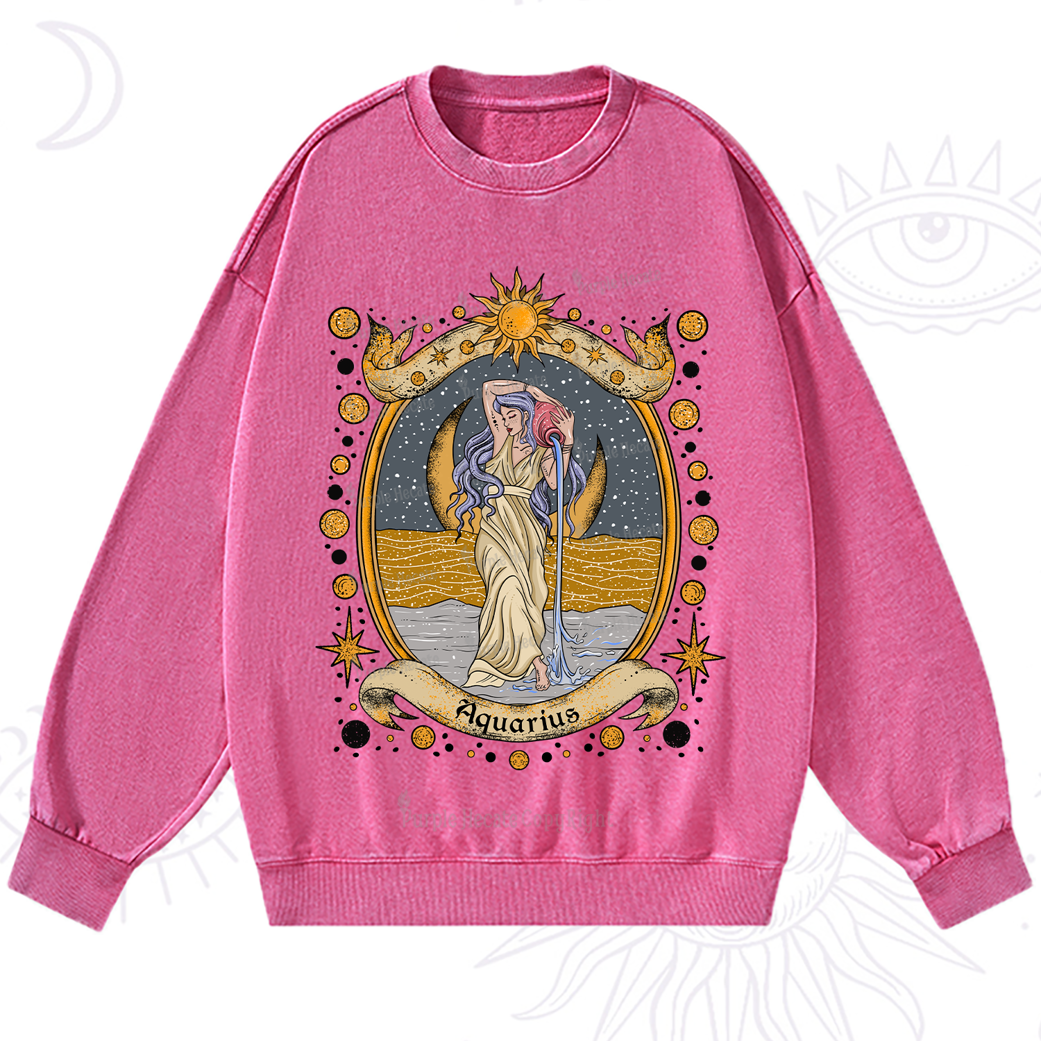Purplehecate Celestial Aquarius Zodiac Washed Sweatshirt