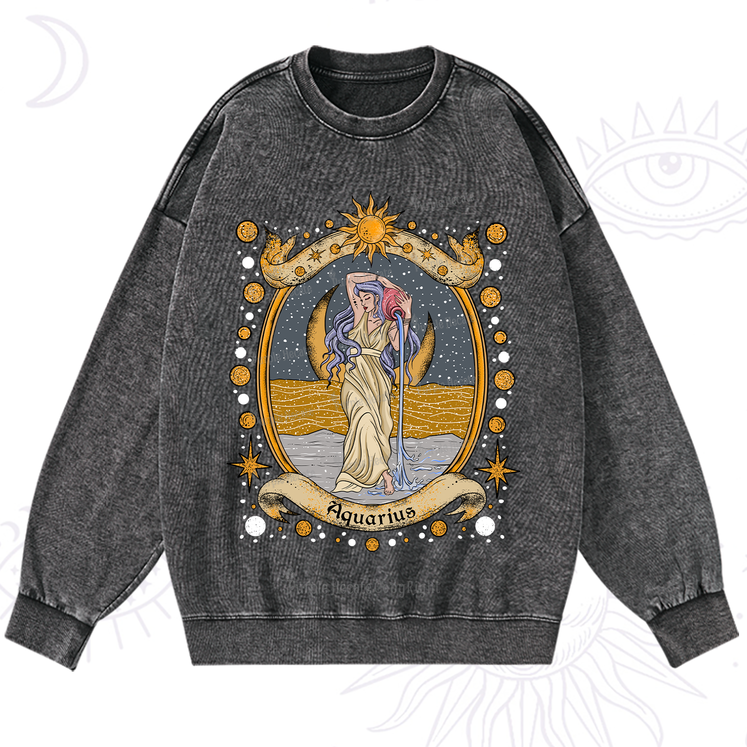 Purplehecate Celestial Aquarius Zodiac Washed Sweatshirt