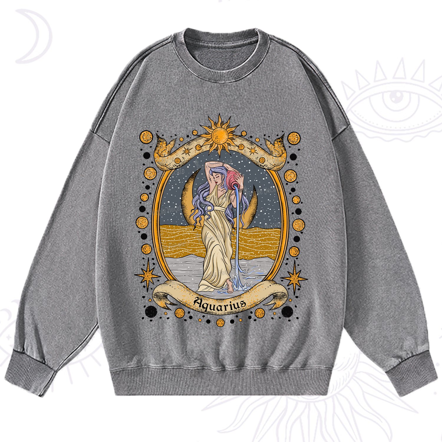 Purplehecate Celestial Aquarius Zodiac Washed Sweatshirt