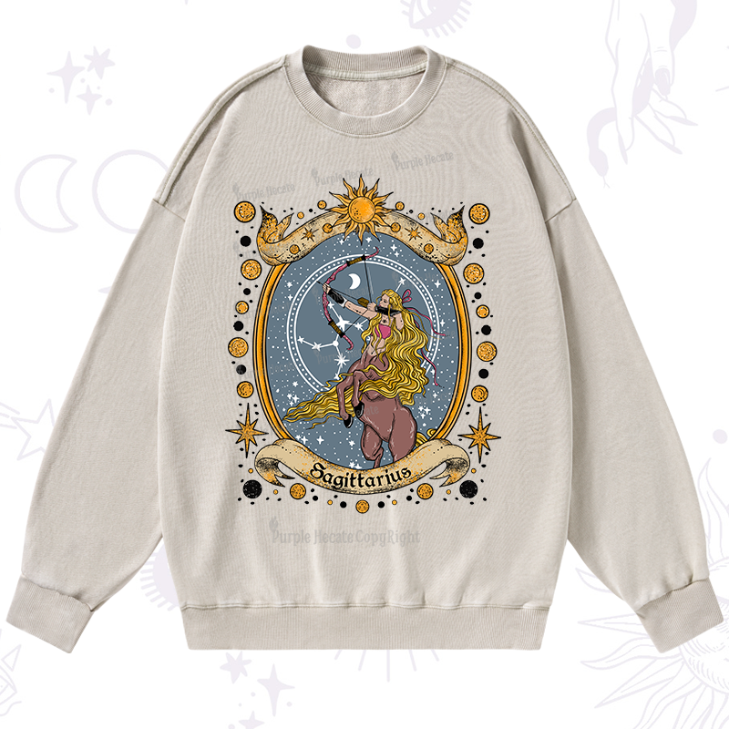 Purplehecate Celestial Sagittarius Zodiac Washed Sweatshirt