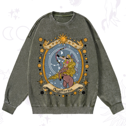 Purplehecate Celestial Sagittarius Zodiac Washed Sweatshirt