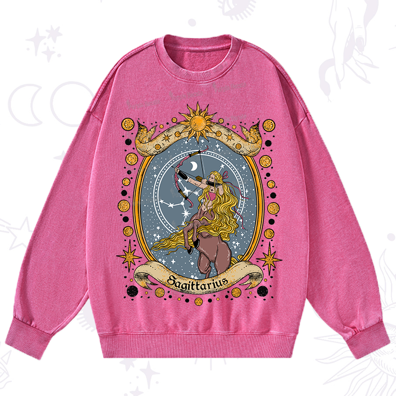 Purplehecate Celestial Sagittarius Zodiac Washed Sweatshirt