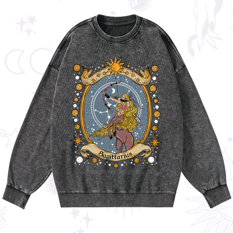Purplehecate Celestial Sagittarius Zodiac Washed Sweatshirt