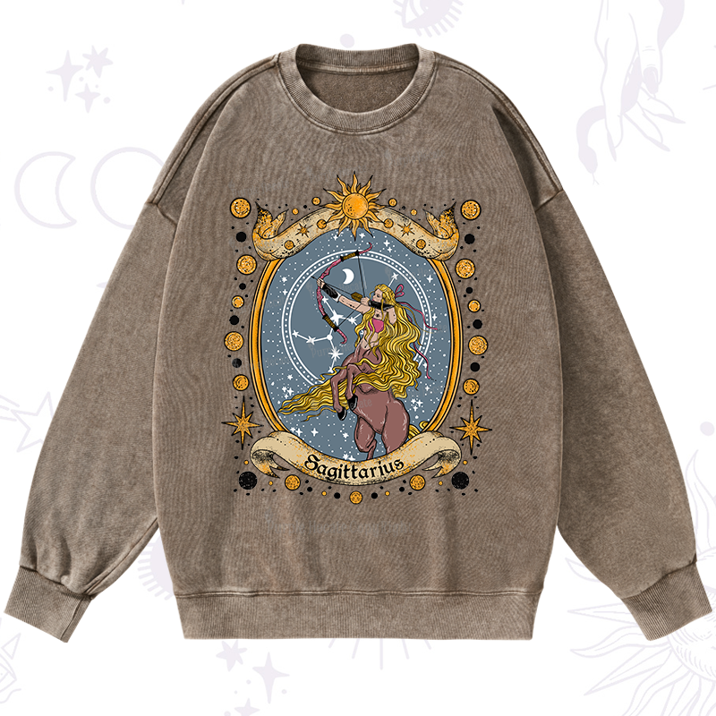 Purplehecate Celestial Sagittarius Zodiac Washed Sweatshirt