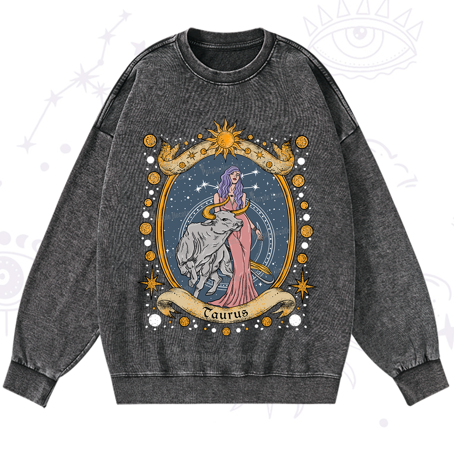 Purplehecate Celestial Taurus Zodiac Washed Sweatshirt