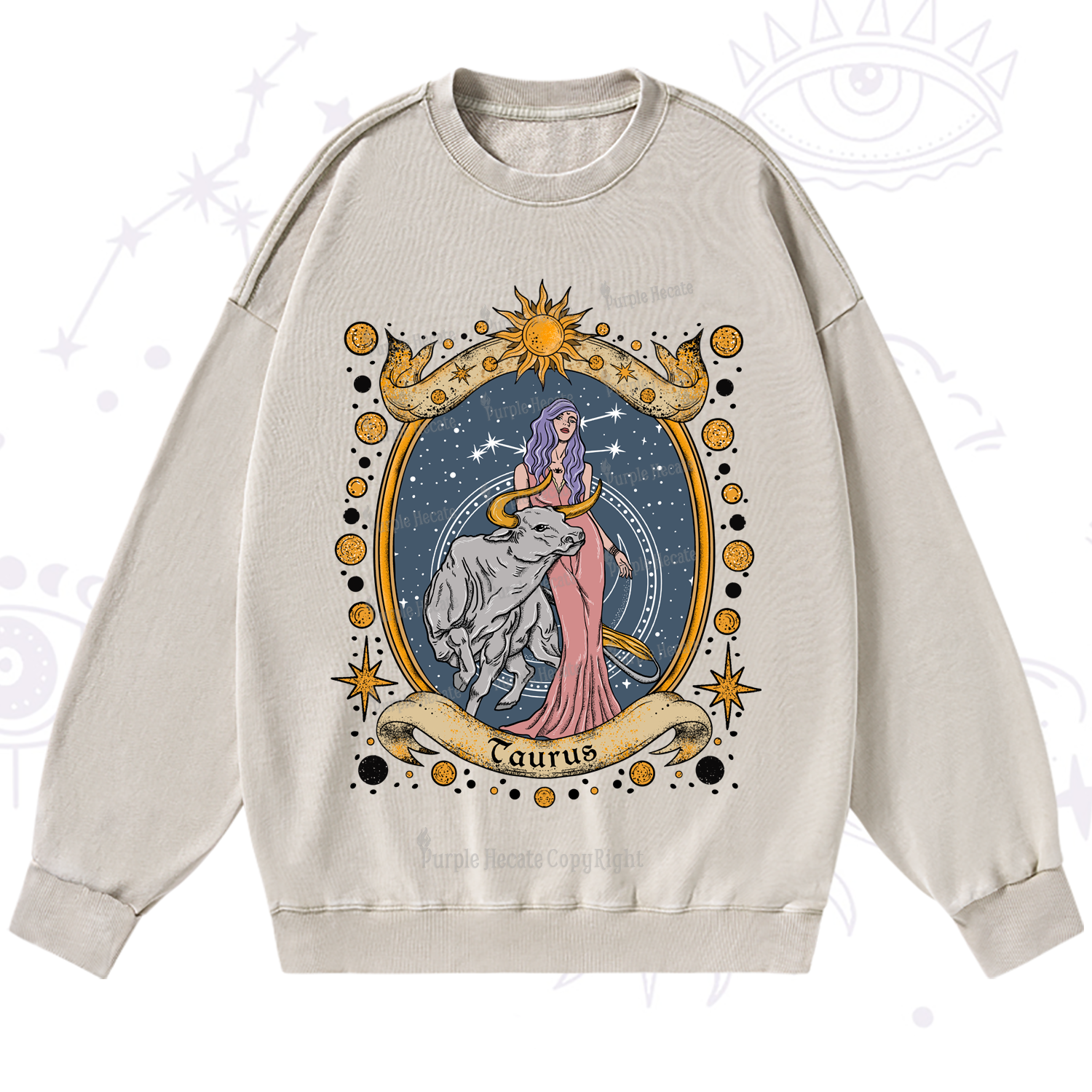 Purplehecate Celestial Taurus Zodiac Washed Sweatshirt