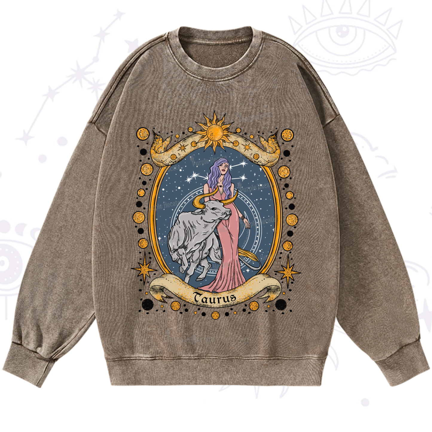 Purplehecate Celestial Taurus Zodiac Washed Sweatshirt