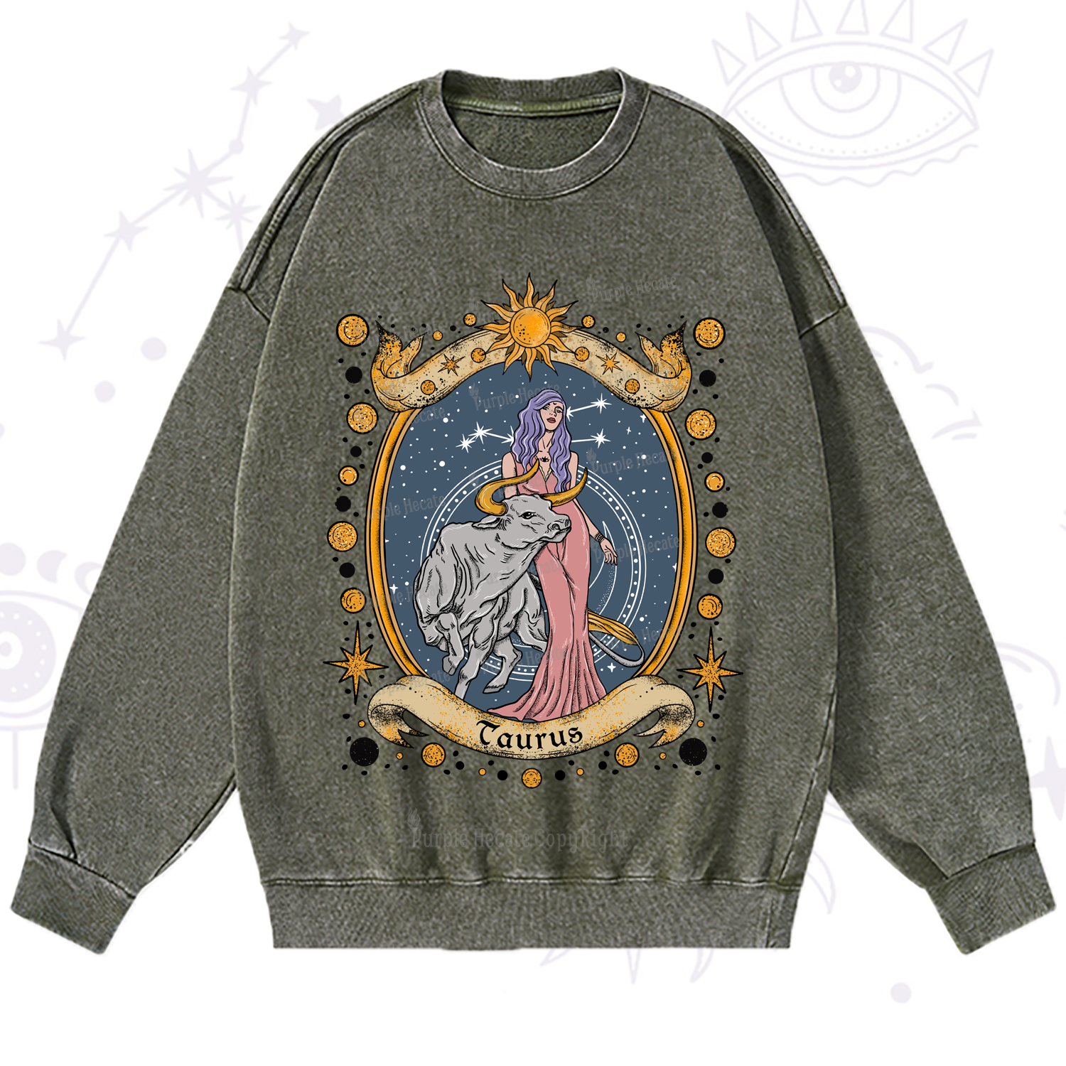 Purplehecate Celestial Taurus Zodiac Washed Sweatshirt