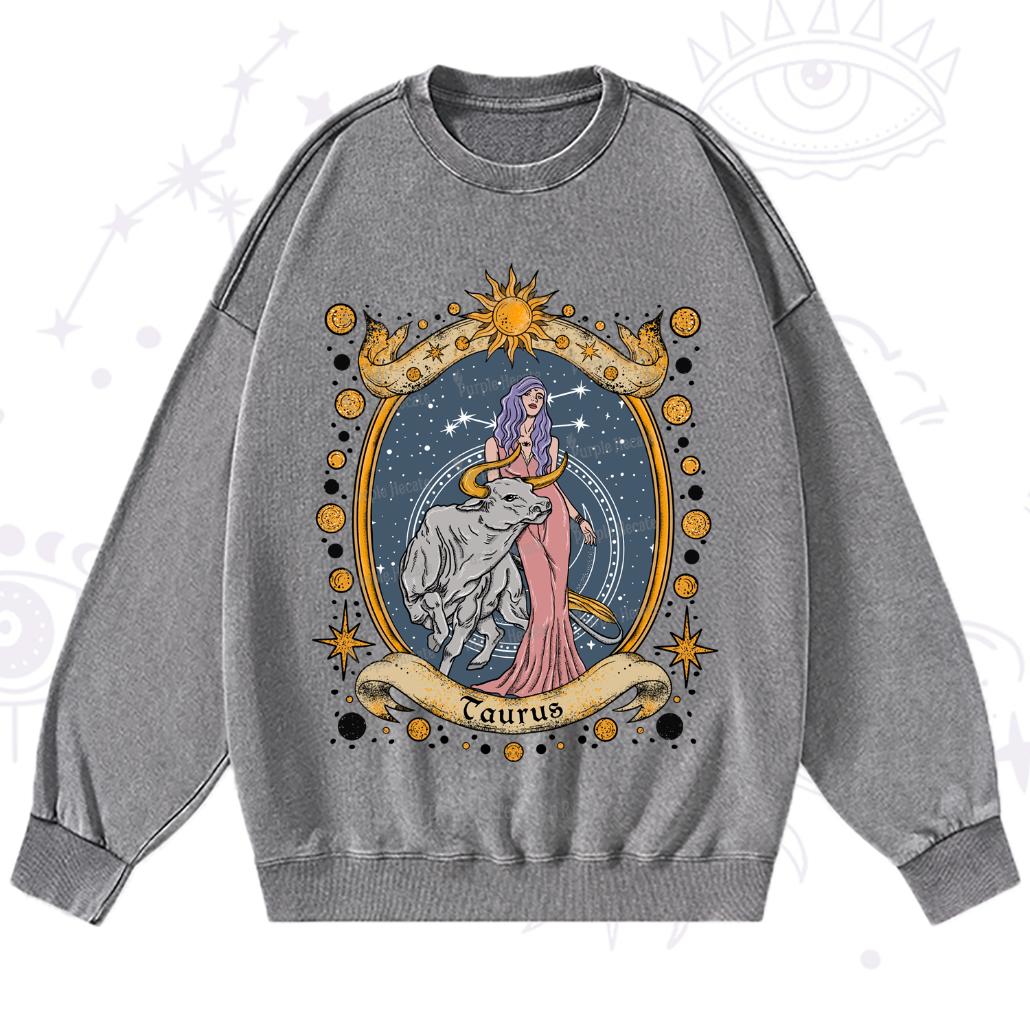 Purplehecate Celestial Taurus Zodiac Washed Sweatshirt